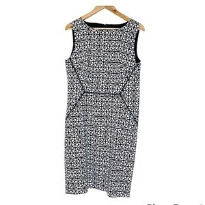 Jones New York Collection Black and White Floral Geometric Sheath Dress US 10